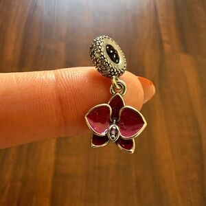 RETIRED Pandora Charm - Orchid Dangle with Enamel and Zirconia